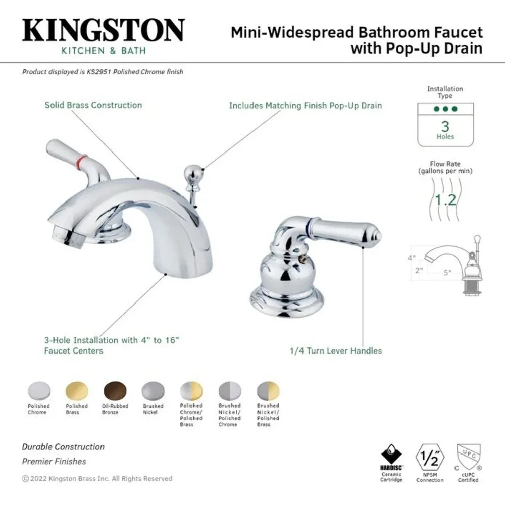 Kingston Brass KS295 Naples 1.2 GPM Mini-Widespread Bathroom - Brushed Nickel -
